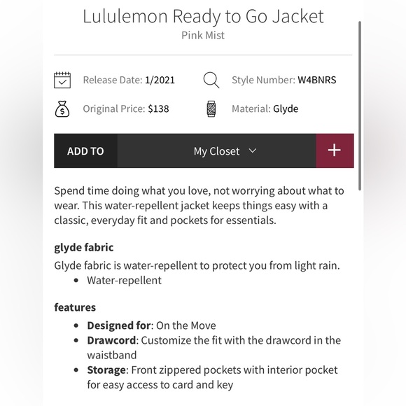 Lululemon Ready to Go Pink Mist Hooded Jacket NWOT size 8 - Picture 3 of 10